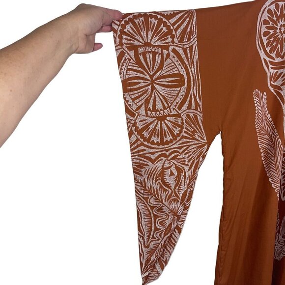 Vintage Womens Dress Size Large Brown Maxi Dramatic Sleeve Caftan Hawaiian - Picture 9 of 10